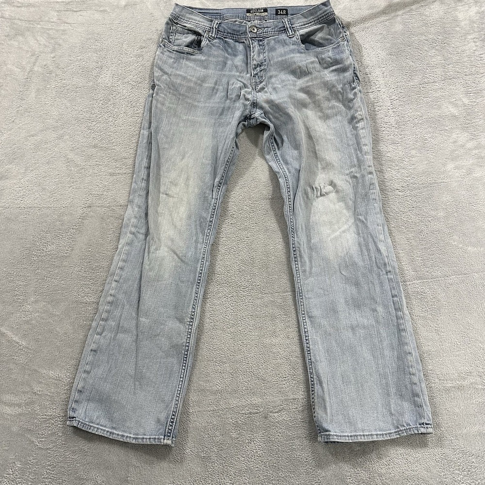 RECLAIM Jeans Men 34 R Regular Bootleg Blue Distressed Denim Y2K Western